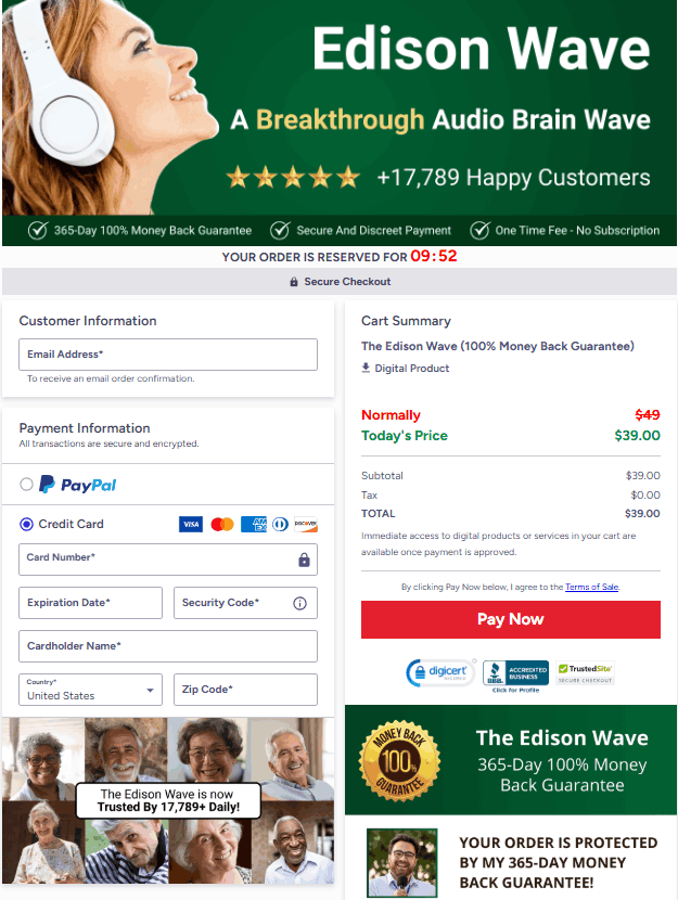 What happens when you click the Buy Now button for The Edison Wave tinnitus relief program
